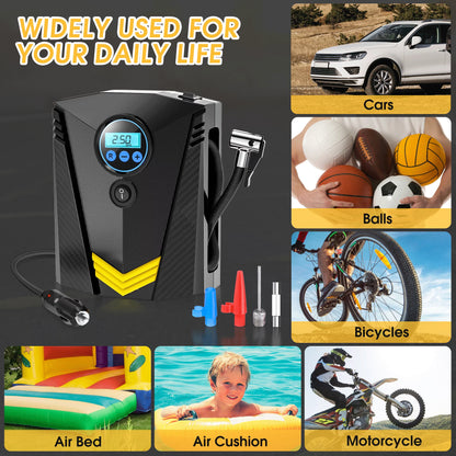 Tire Inflator, 12V Portable Air Compressor with Fast Inflation, Tire Inflator - Black