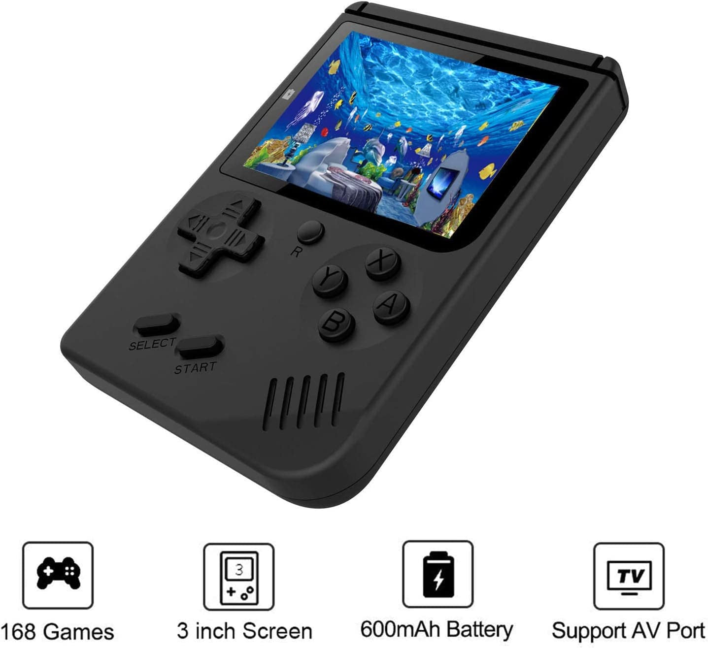 Retro Handheld Games Console for Kids/Adults, 168 Classic 8 Bit Games 3 Inch Screen Video Games with AV Cable Play on TV (Black)